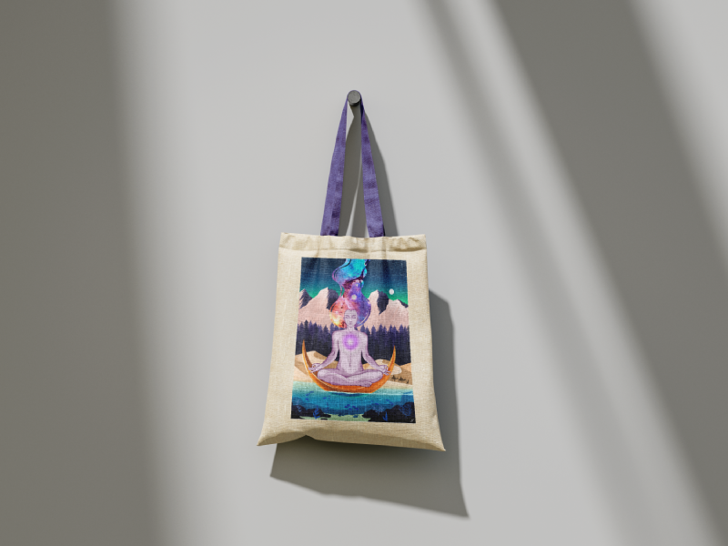 Gaia Shakti - picture of the totebag with Dante's Yard' illustration