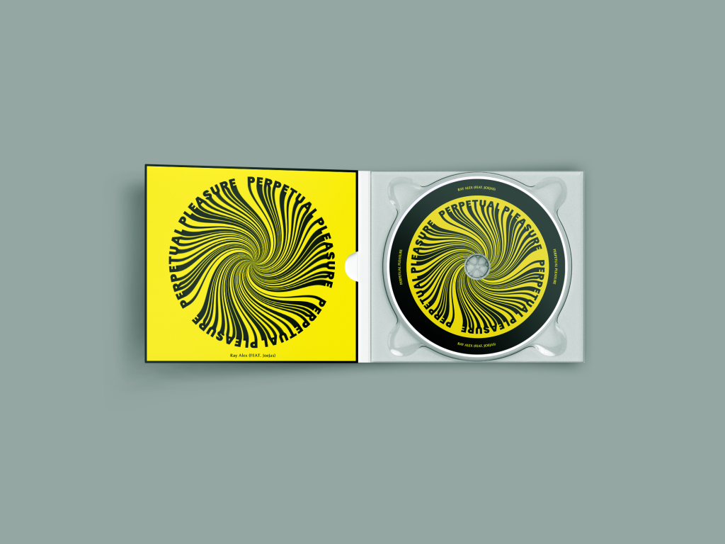 Image representing the mockup of the CD Perpetual Pleasure, colours yellow and black.